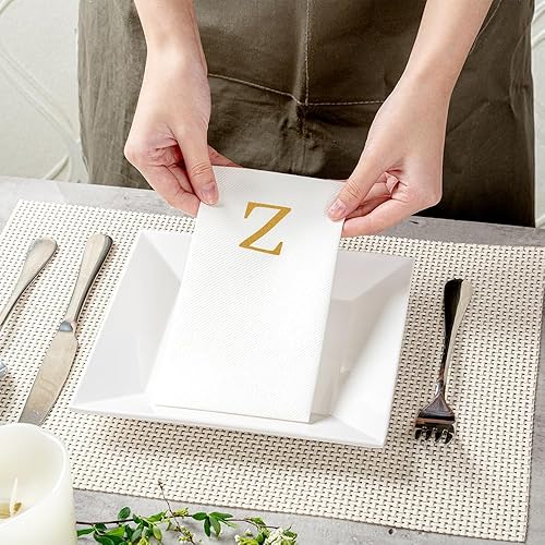 Miniatura 485 de Luxenap - Toallas de invitados de 15.8 x 7.9 pulgadas, 50 toallas de mano con letras plateadas, letra "P", fuente Sans Serif, servilletas de papel