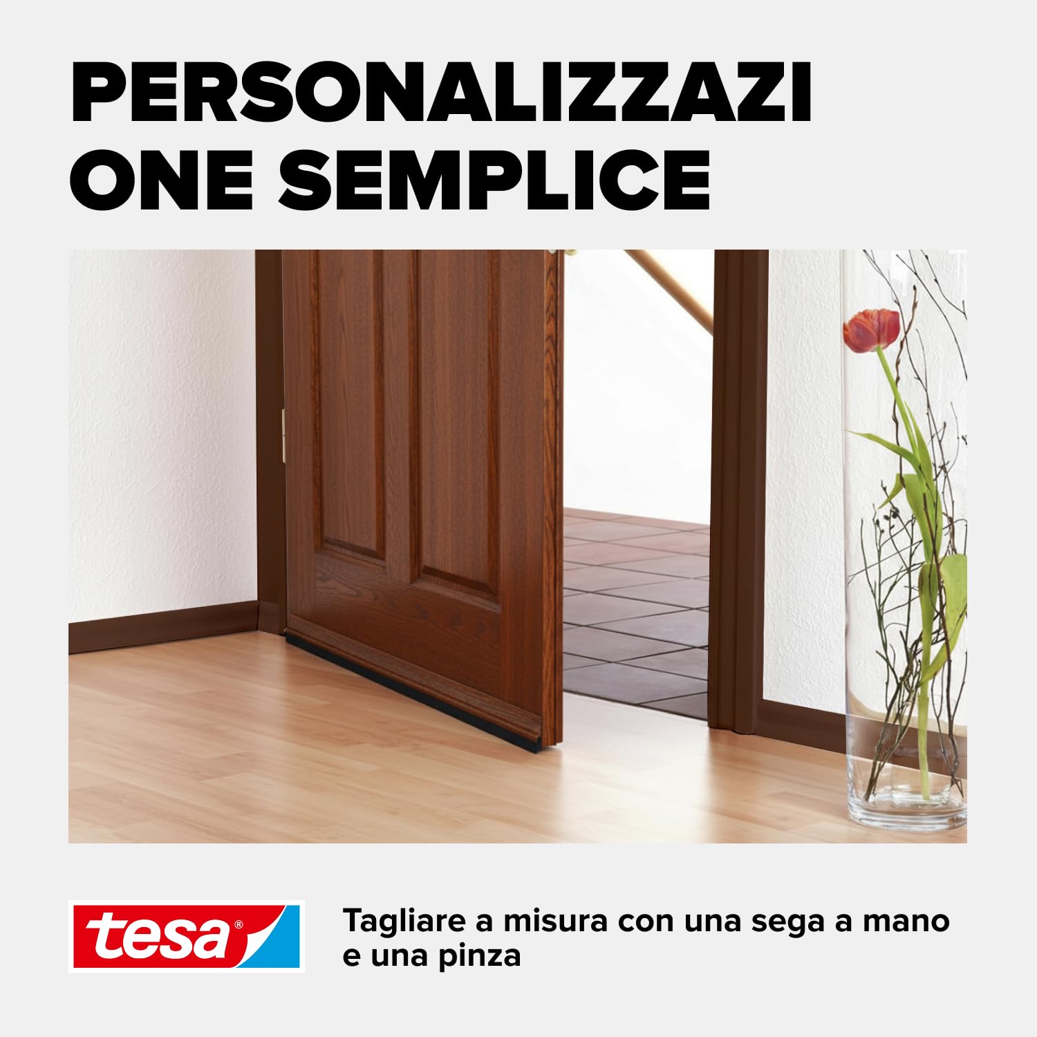 tesamoll Standard Paraspifferi a Spazzola - Guarnizione adesiva per porte - Adatta per isolare stanze con pavimenti lisci - Colore: Marrone - 100 cm x 3,7 cm