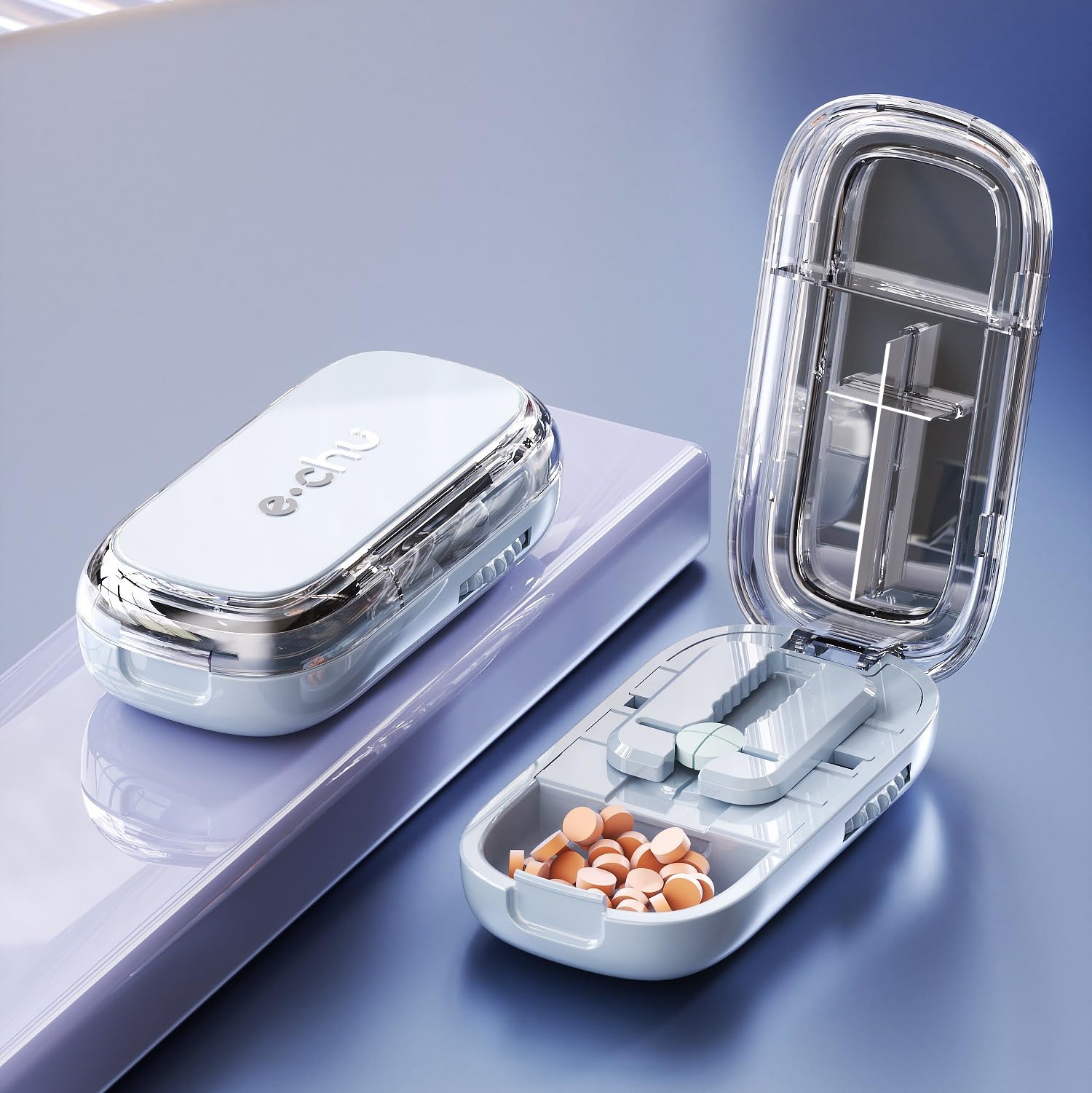 Tablet Splitter(Starlight Blue With Brush tweezers) Pill Cutter丨Pill Splitter for Small or Large Pills Cut in Half, Cutting & Storage 2 in 1 Tablet Pill Dispenser for Pet