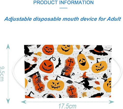 Miniatura 4 de DANONI 50 máscaras desechables de Halloween, diseños de fantasmas de calabaza, 3 capas, transpirable, protección facial completa para mujeres y