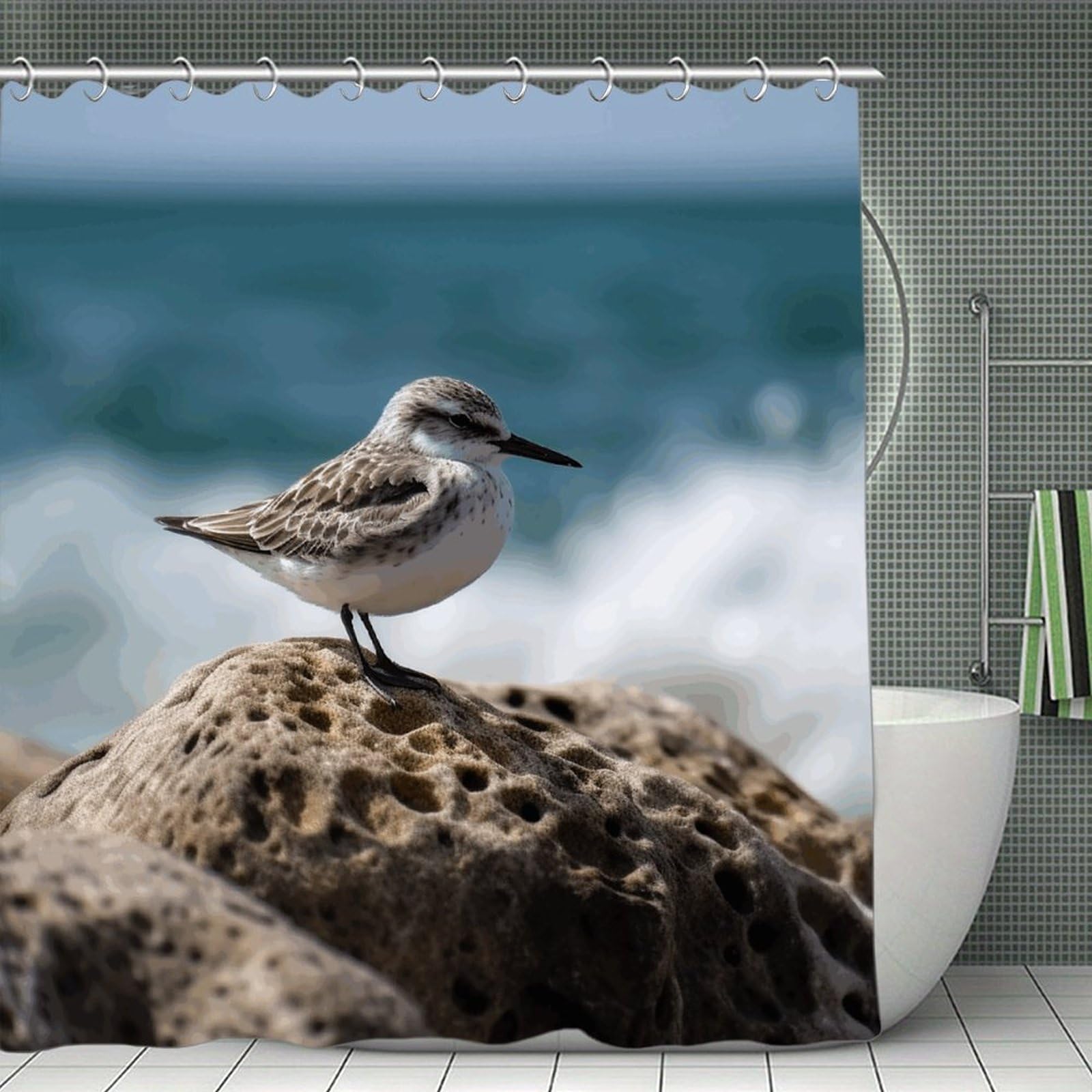 QMNLKH Bird Perching on The Rock Shower Curtain with Hooks, Waterproof Bath Curtains for Bathroom, Lightweight Bath Curtains Liner for Hotel, Personalized Bath Curtain for Spa, 70.8 Inch
