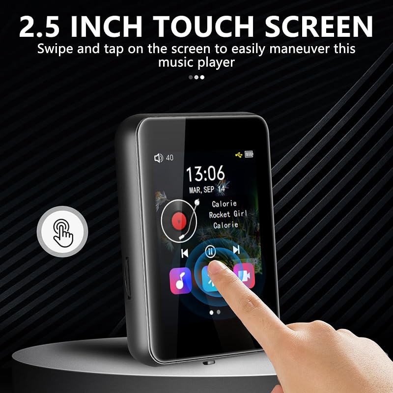 Player MP3 COVVY 72GB, Bluetooth 5.2, ecran tactil 2.5", radio FM, reportofon, eBook, difuzor HD, căști, slot SD max 64GB, pentru sport