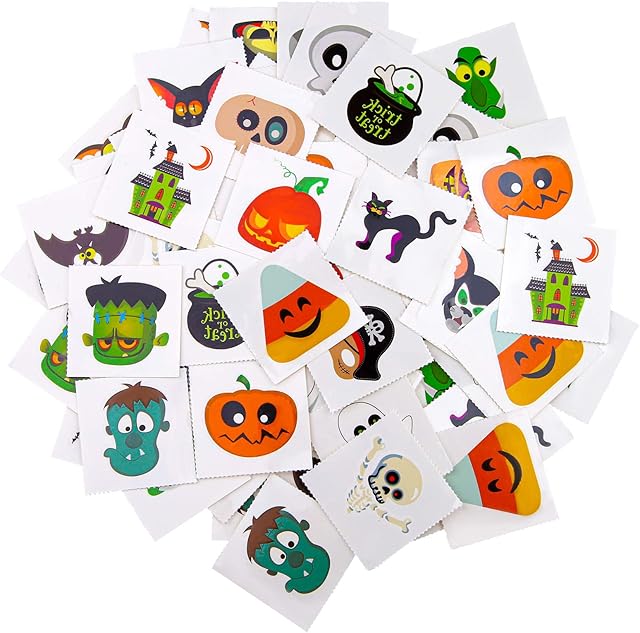 ADXCO 96 Pieces Assorted Halloween Tattoos Halloween Tattoos Stickers for Halloween Trick or Treat Gifts Candy Bag or Party Decoration