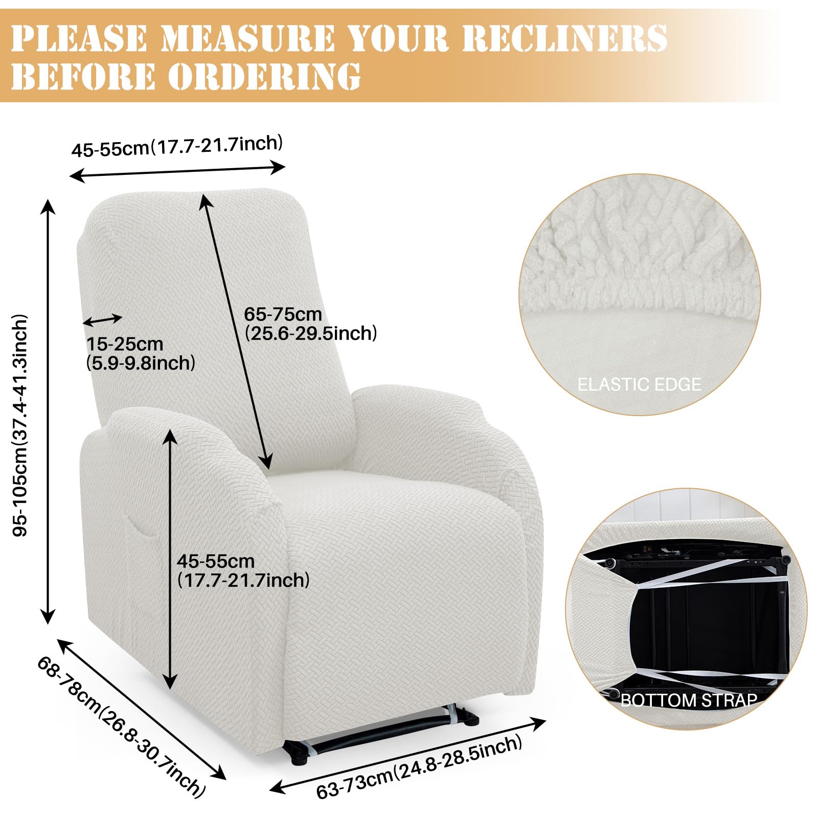 LiveGo Recliner Chair Cover 4 Piece Slipcover Small Recliner Cover Jacquard 1 Seat Couch Covers Washable Chair Furniture Protector