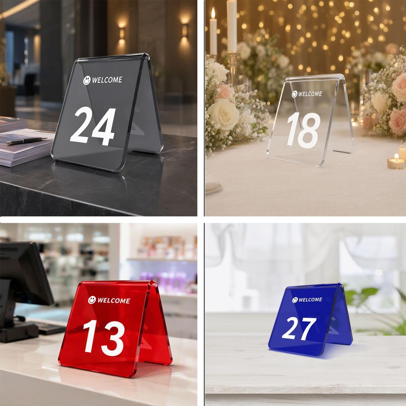 Cartelli Da Tavolo Numerati Blu Trasparenti Per Matrimoni/ristorante, Numeri Da Tavolo Su Entrambi I Lati Supporti Per Cartelli Tende(1-59,L 70 MM W 80 MM)