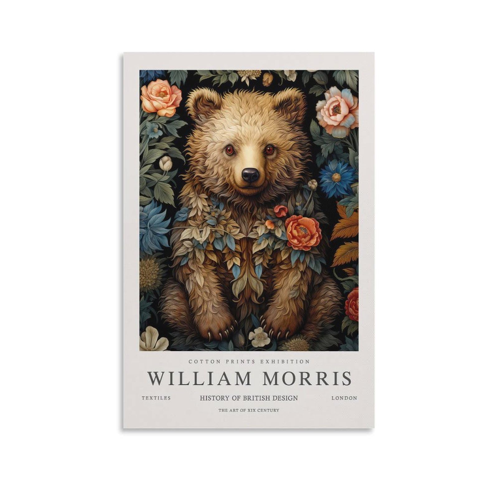William Morris Bear Flower Posters & Prints For Wall Decor Canvas Wall Room Decor Aesthetic School Supplies Paintings 24x36inch(60x90cm)