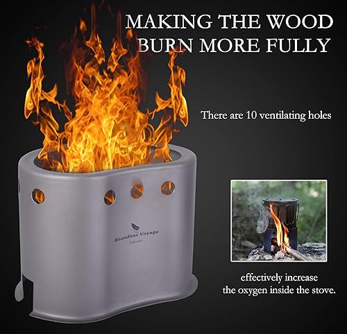 Miniatura 4 de Boundless Voyage Olla de titanio con estufa de leña, taza ultraligera con tapa para acampar al aire libre, picnic, senderismo, mochilero, 27.1 fl