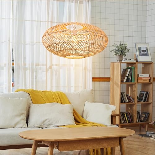 Miniatura 8 de Arturesthome Lámpara colgante de ratán natural, lámpara de araña tejida con lámpara colgante, lámpara de techo colgante, pantalla hecha a mano