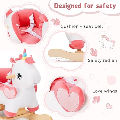 Miniatura 4 de labebe Caballo mecedor para bebé con cinturón de seguridad, gorila de unicornio para niños de 6 meses a 3 años, juguete de equitación para bebés,