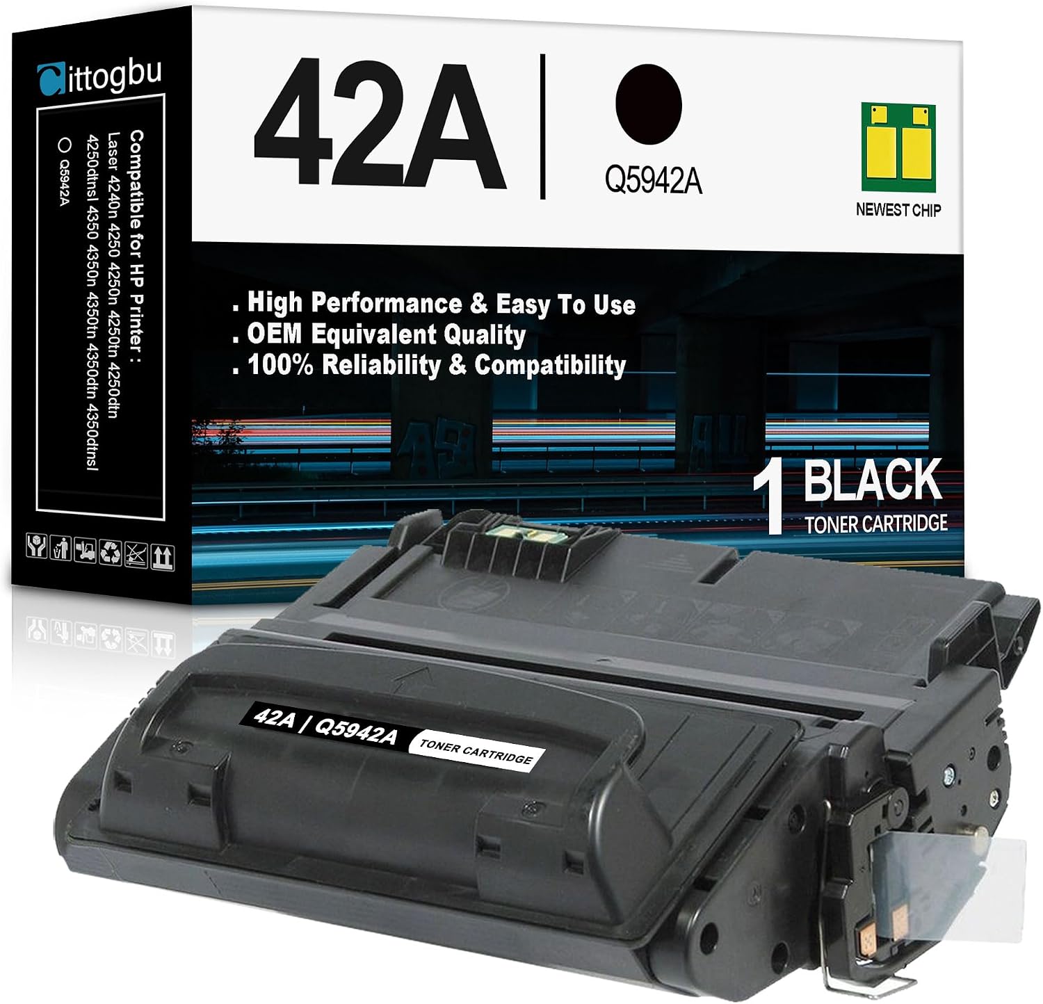 42A Black Toner Cartridge (1 Pack) Compatible 42A Q5942A 42X Q5942X Toner Cartridge Replacement for HP Laser 4240n 4250 4250n 4250tn 4250dtn 4250dtnsl 4350 4350n 4350tn 4350dtn 4350dtnsl Printers