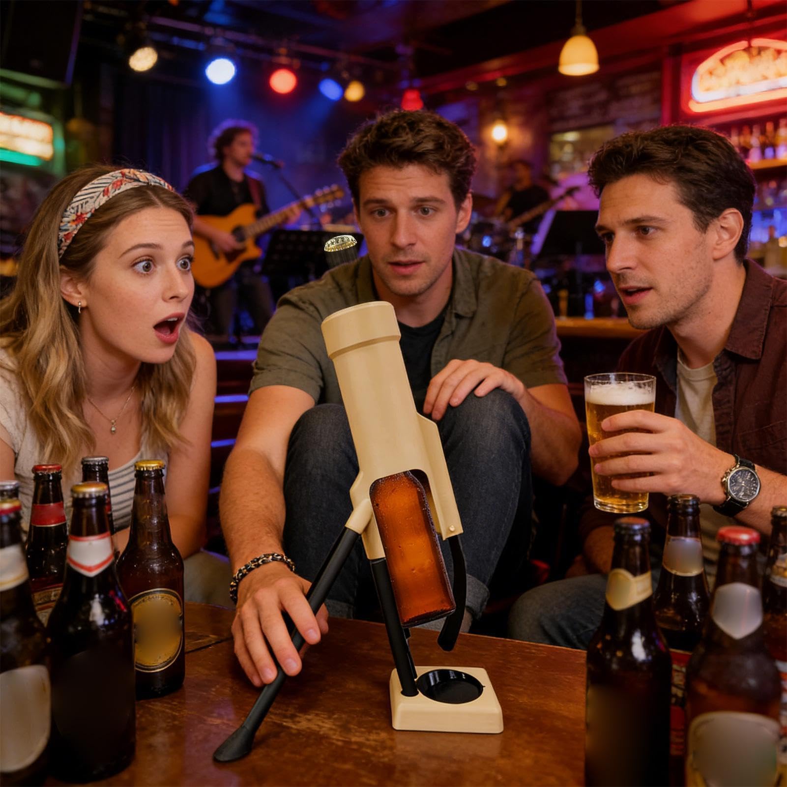 Abridor de botellas de cerveza, lanzador automático de tapas de alta resistencia, abridor manos libres para cervezas y refrescos, ideal para el hogar, bar, fiesta, camping, diseño de 51 mm