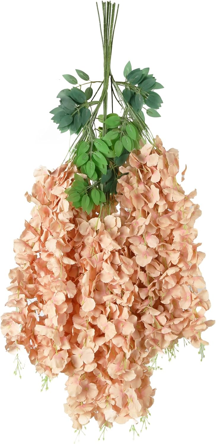 12Pack Wisteria Hanging Flowers 3.6ft Fake Flower Garland Faux Wisteria Vines Champagne Artificial Silk Flowers Bushy Rattan String for Garden Home Wall Wedding Decorations (Champagne) - Image 4