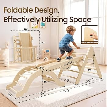 Radeway 5-in-1 Foldable Pikler Triangle Climbing Toys Set For Kids,baby Indoor Playground Jungle Gym, Wooden Montessori Climbing Set For Toddler