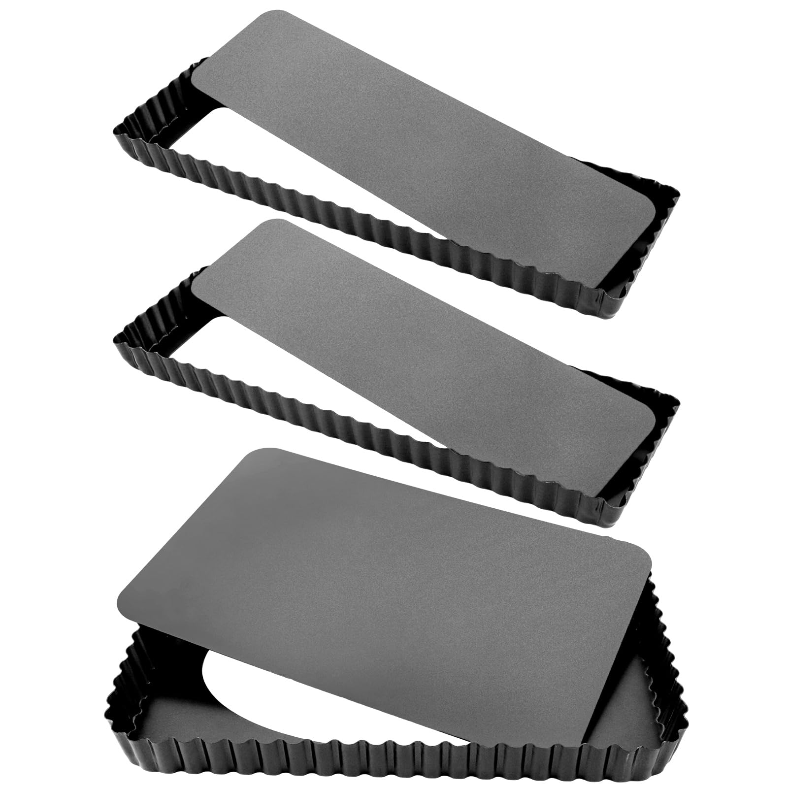 STARVAST Lot de 3 moules à tarte, rectangulaires, antiadhésifs, avec fond amovible, noir, 31 x 21 cm, 35 x 11 cm