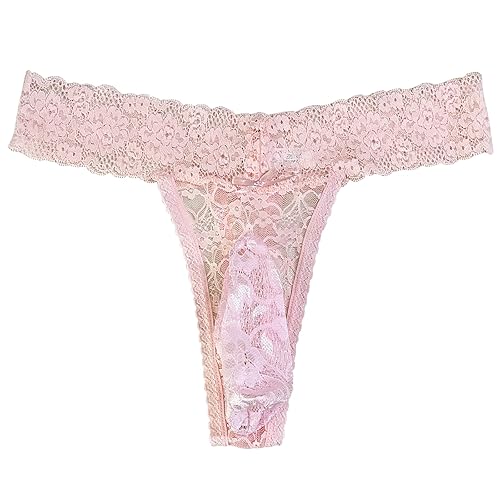 Daospark Mens Sissy Thong Underwear Panties, Sexy Lace Feminine Lingerie Clothes for Male Girly Femboy - X-Large - Pink