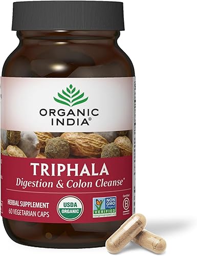 ORGANIC INDIA Triphala Cápsulas orgánicas – Suplemento de hierbas con amla, bibhitaki, haritaki, apoyo para la digestión y el colon, apoyo del