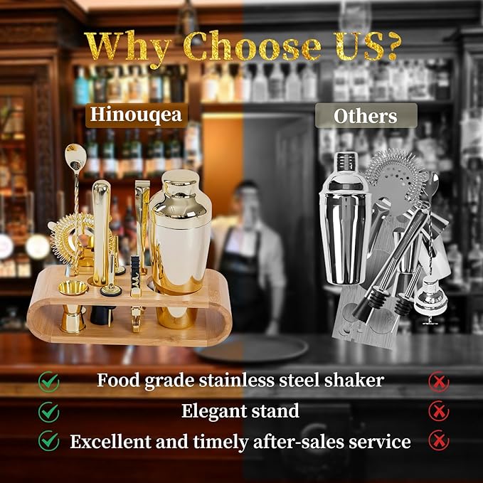 Set de Coctelera Hinouqea de 10 Piezas con Stand, Color Dorado miniatura 5