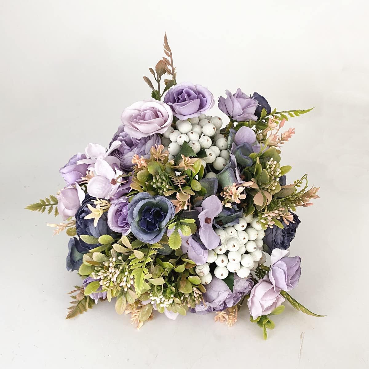 Wedding Bouquets for Bride Bridal Bouquets Artificial Peony Rose Berry Flowers Bouquet for Wedding Gifts Home Decoration (Purple and Blue)