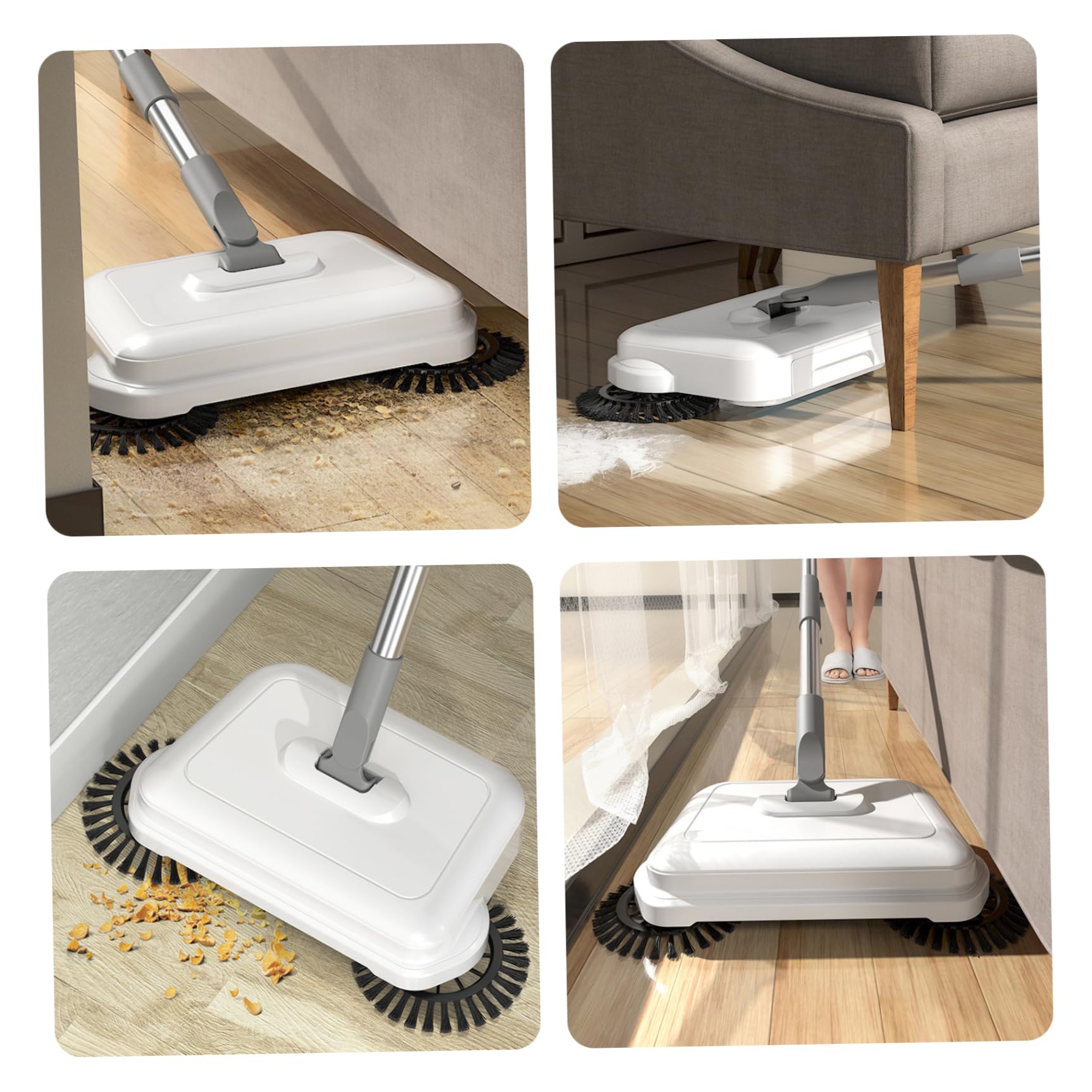 NIDONE Sweeler a Pavimento, spazzino a Spinta a Mano Rotante 260 ° 2 in 1, spazzatore per Moquette Elevato con Manico Lungo, Spazzatura a Vuoto Manuale sospeso per L'Ufficio, Manuale del Pavimento