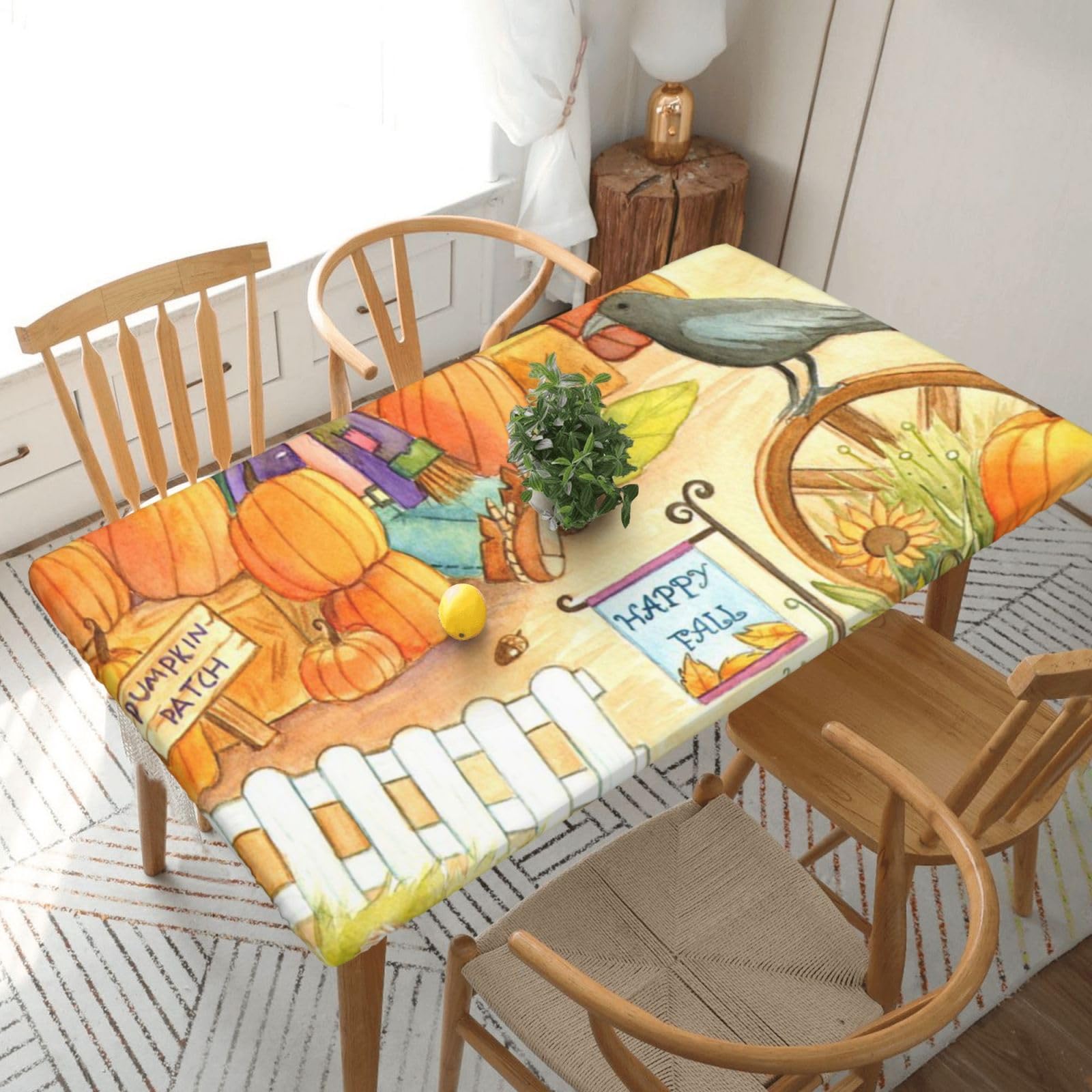 BNVSADC Sunflowers Pumpkins Printed 5FT Tablecloth Polyester Kitchen Water Resistant Table Cloth Dining Table Decoration Table Covers, 152x76 CM