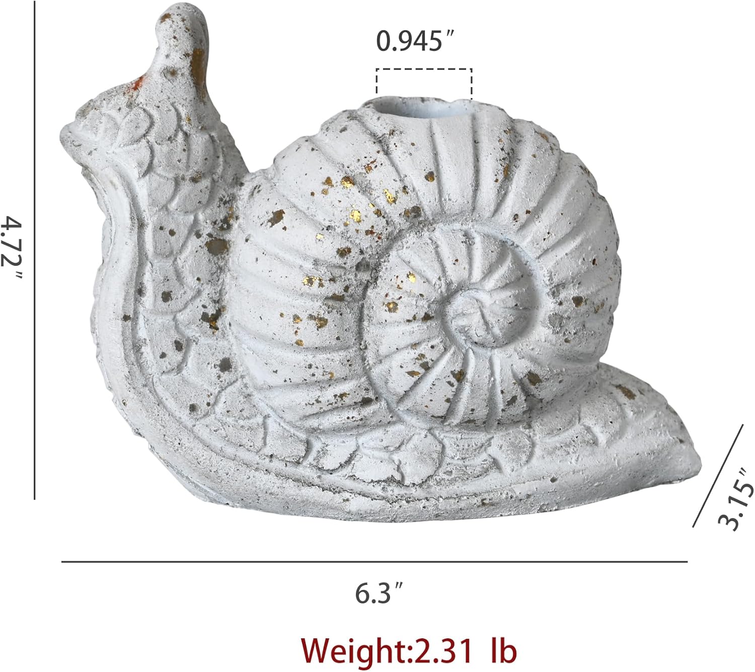 Vintage Snail-Shaped Cement Taper Candle Holder, White & Gold Rustic Iron Candlestick Stand for Tabletop, Patio & Garden Decor
