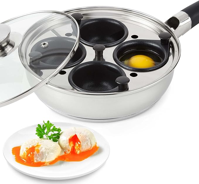 Egg Poacher Pan Stainless Steel Poached Egg Cooker Perfect Poached