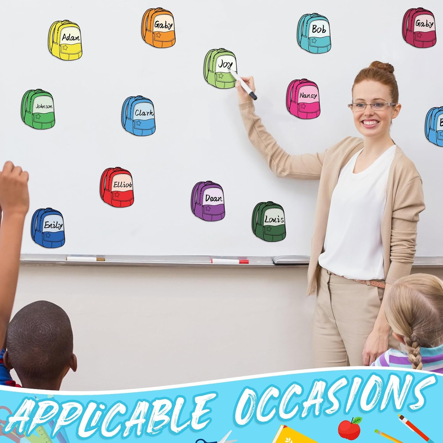 Tellegloww 36 Pcs Student Name Backpack Magnets Colorful Versatile Magnets for Classroom Decorative Fridge Refrigerator Magnet Sticker for Whiteboard Board Surface Repeated Use