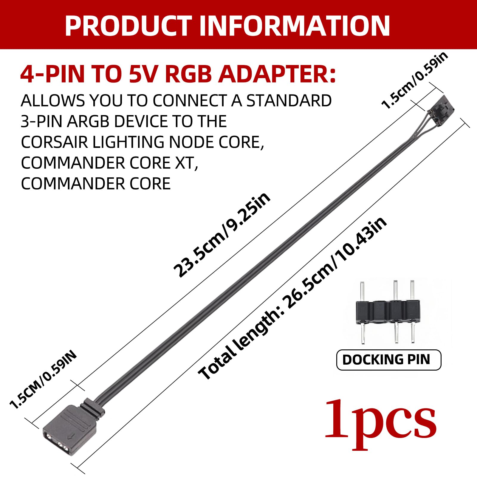 Câble Adaptateur ARGB Corsair pour Ventilateurs QL LL120, Godlight Sync, Splitter RGB, 25 cm