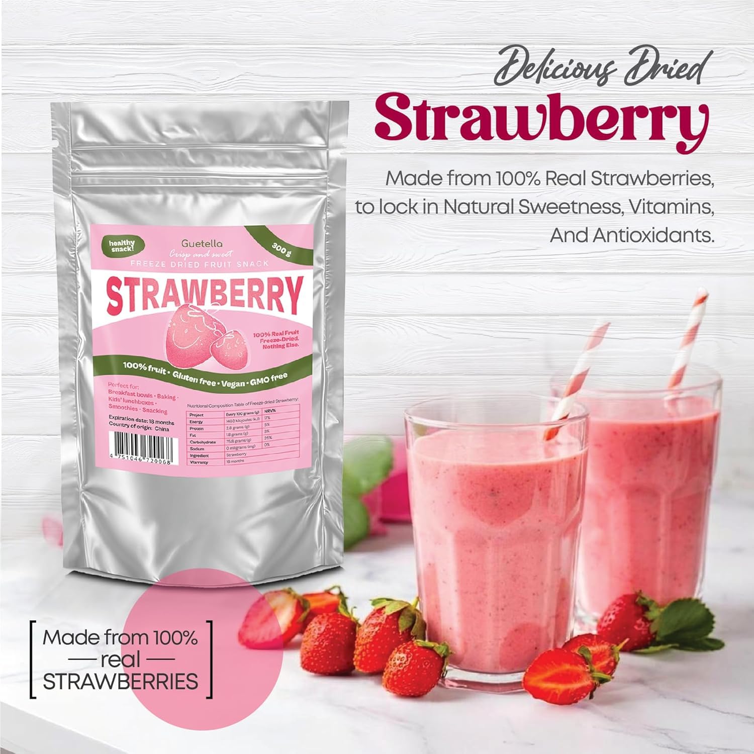 Fresas liofilizadas chips 100% fruta deshidratada natural sin aditivos snack