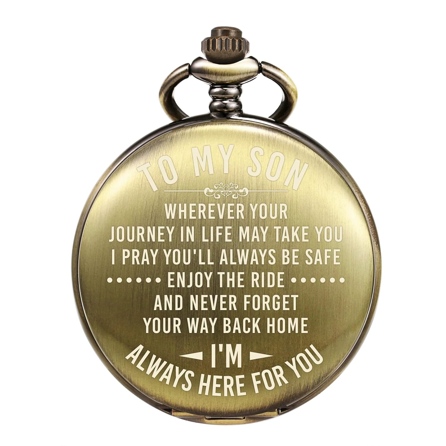 TREEWETO Mens Engraved Pocket Watch Gifts for Son from Mom Dad, Unique Birthday Gift Ideas for Grandson, Graduation Gifts for Him, Present for Boys Men, Bronze
