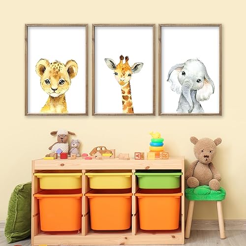 Miniatura 5 de Decoración artística para la pared del cuarto del bebé de safari de 11 x 16 pulgadas, juego de 3 impresiones de animales enmarcados en madera,