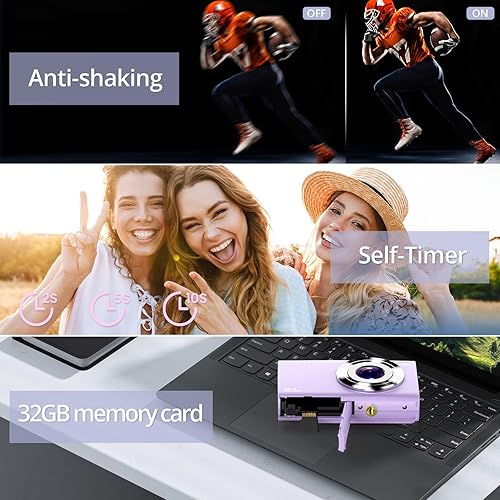 Miniatura 6 de Cámara digital, enfoque automático FHD 4K, cámara de vlogging de 48 MP 16X, cámara digital con zoom digital con tarjeta de memoria de 32 GB, cámara