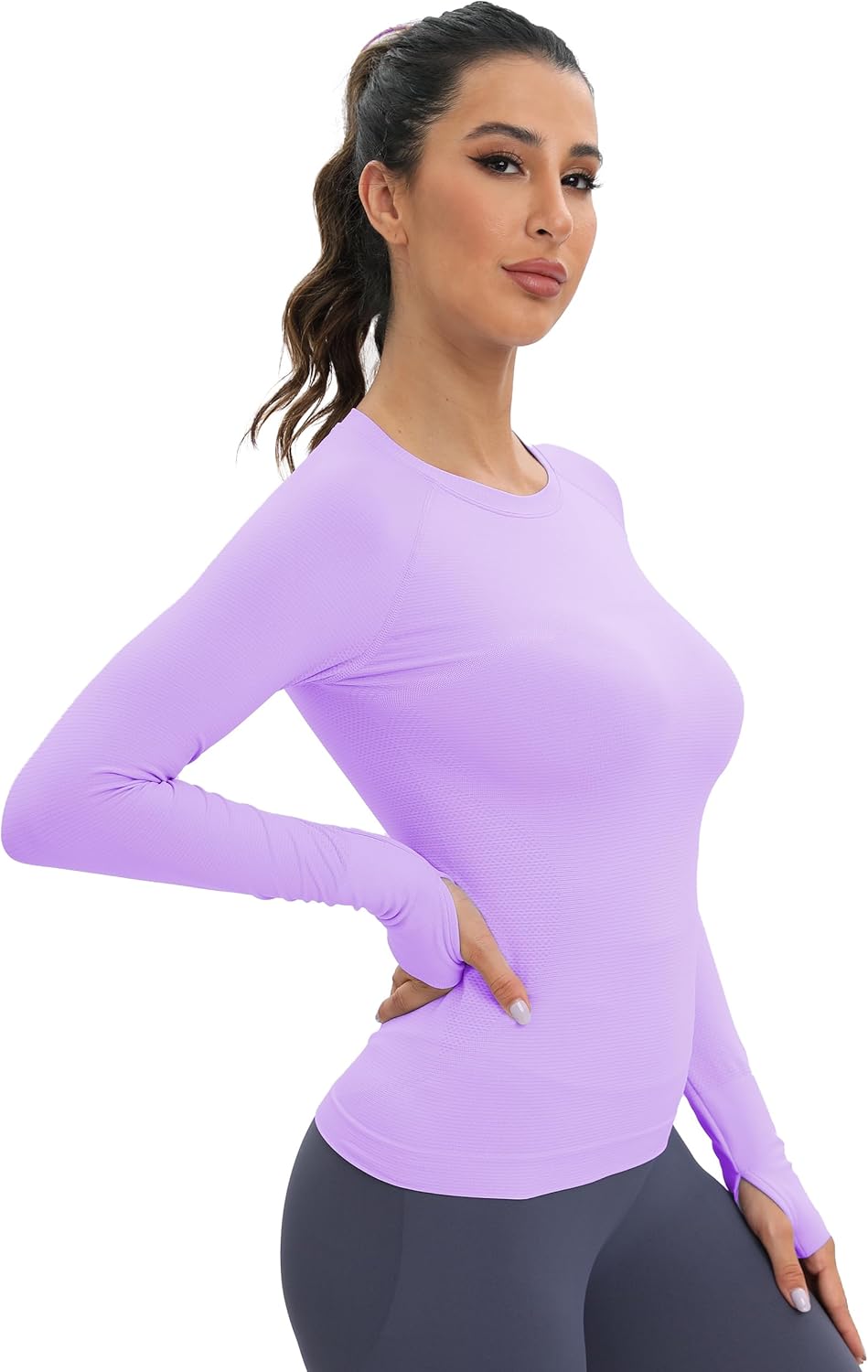 MathCat Workout Seamless Shirts for Women Long-Sleeved Yoga Running Breathable Thumb Holes Tops - Image 3