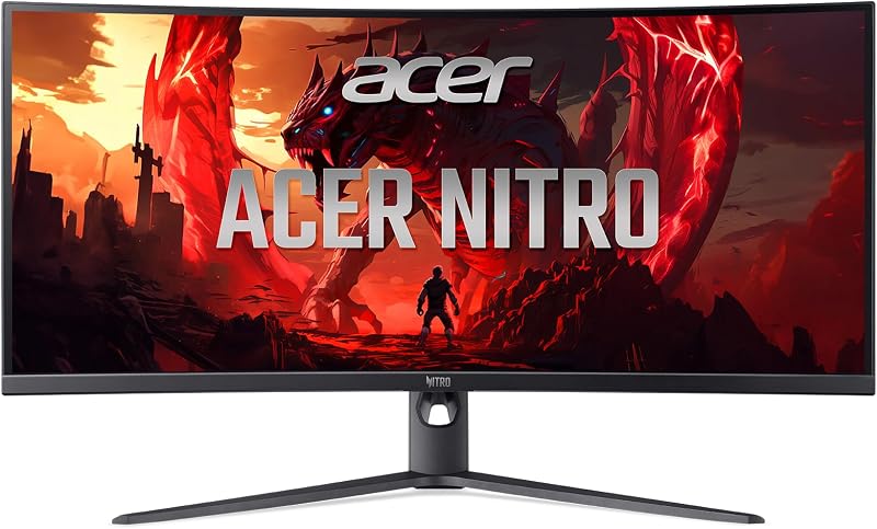Nitro 34in WQHD 3440x1440 Curved 180Hz Gaming Monitor XZ340CUR X1 | 1ms, AMD FreeSync, 2xHDMI 2.1, 2xDisplayPort, USB Hub, 1500R Curve, Ergo Stand, VESA Mountable, Bluelight Filter