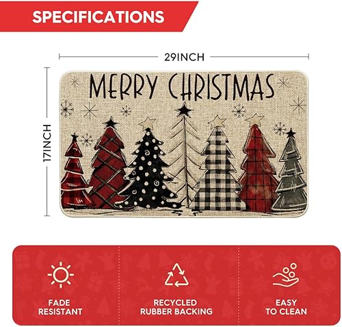 Miniatura 3 de Artoid Mode Tapete con diseño de árboles de Navidad, copos de nieve, Feliz Navidad, decoración del hogar de invierno de bajo perfil, tapete de