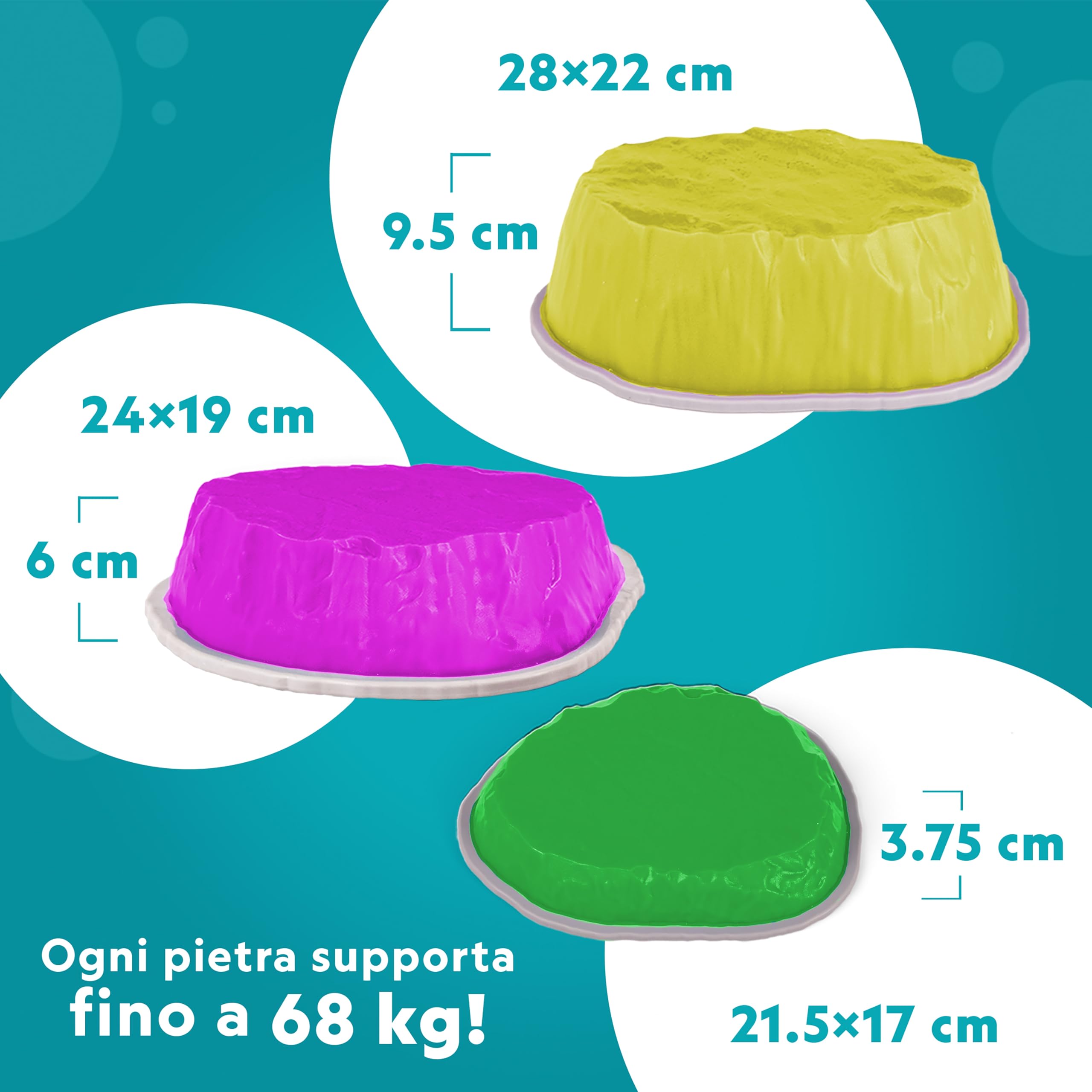 National Geographic Kids Jumbo Pietre Di Equilibrio – 12 Pietre Antiscivolo in 3 Altezze con Dado in Schiuma & Carte Play & Learn, Percorso a Ostacoli per Interni & Esterni per Bambini 3+