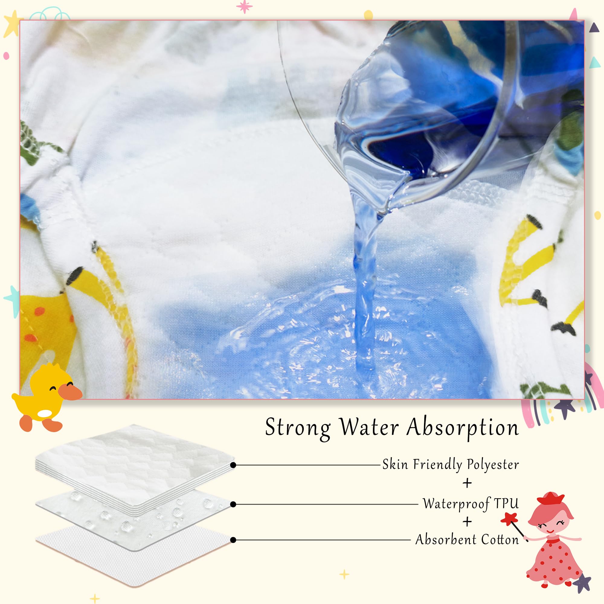 Culotte d'apprentissage Propreté pour Fille Couche Propreté Enfant Lavable Coton Slip Apprentissage Nuit Anti Fuite Arc-en-ciel Éléphant Lapin Imprimée Rose Blanc Bleu pour 2-4 Ans, Lot de 4