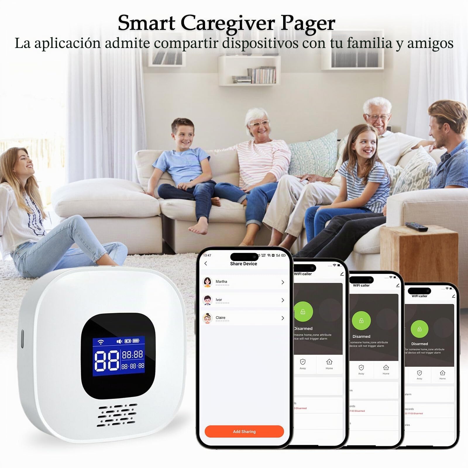Avisador Personas Mayores, Boton Emergencia Ancianos, Emergencias En El Anciano con 1 Receptores y 2 Transmisores, Adecuado para Ancianos, Enfermos, Discapacitados, Niños