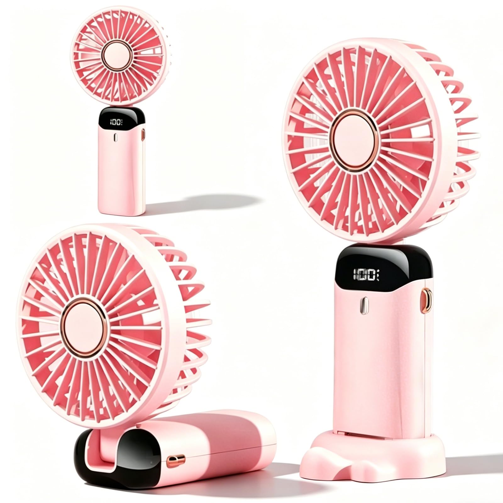 KMFASVX Rechargeable Handheld Fan, Mini Portable Hand Held Fan, Desk & Hand Fans,5 Speeds Personal Fan Gifts for Family Friends Home Office Bedroom Outdoor Travel (Pink)