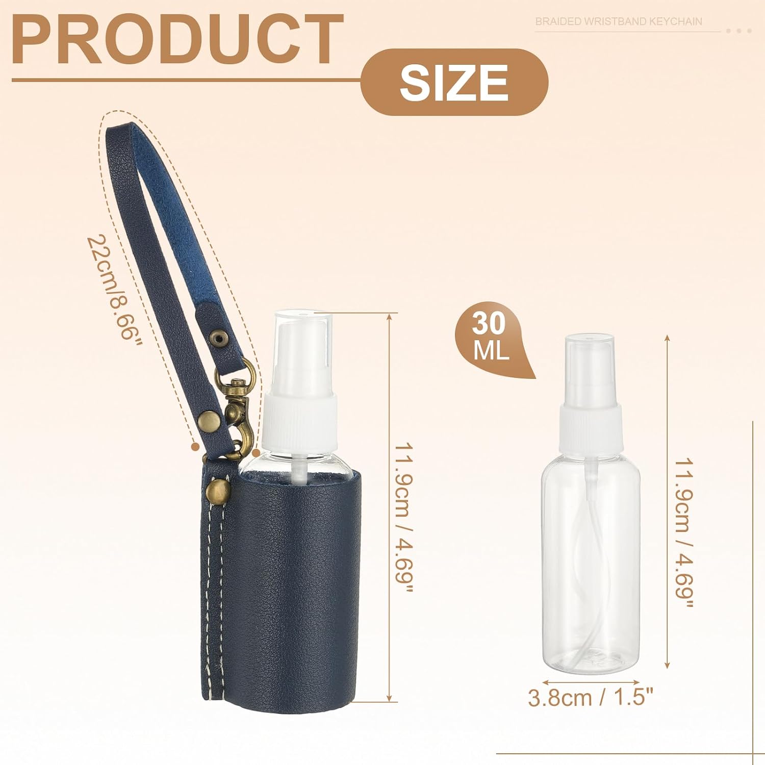 uxcell Travel Empty Spray Bottles with Leather Bag Holders, 30ml Refillable Leakproof Bottles Travel Size, Portable Hand Soap Containers for Cosmetic Perfume Air Freshener,Dark Blue image 2