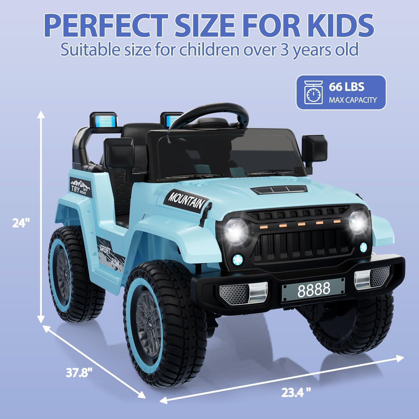 Voiture Électrique Tout-Terrain pour Enfants, 12 V 4.5 Ah, Double Moteur 25 W x 2, 4 Roues, pour 3 À 6 Ans, Charge Max 66 LB, PP, Chargeur Européen 12V500MA