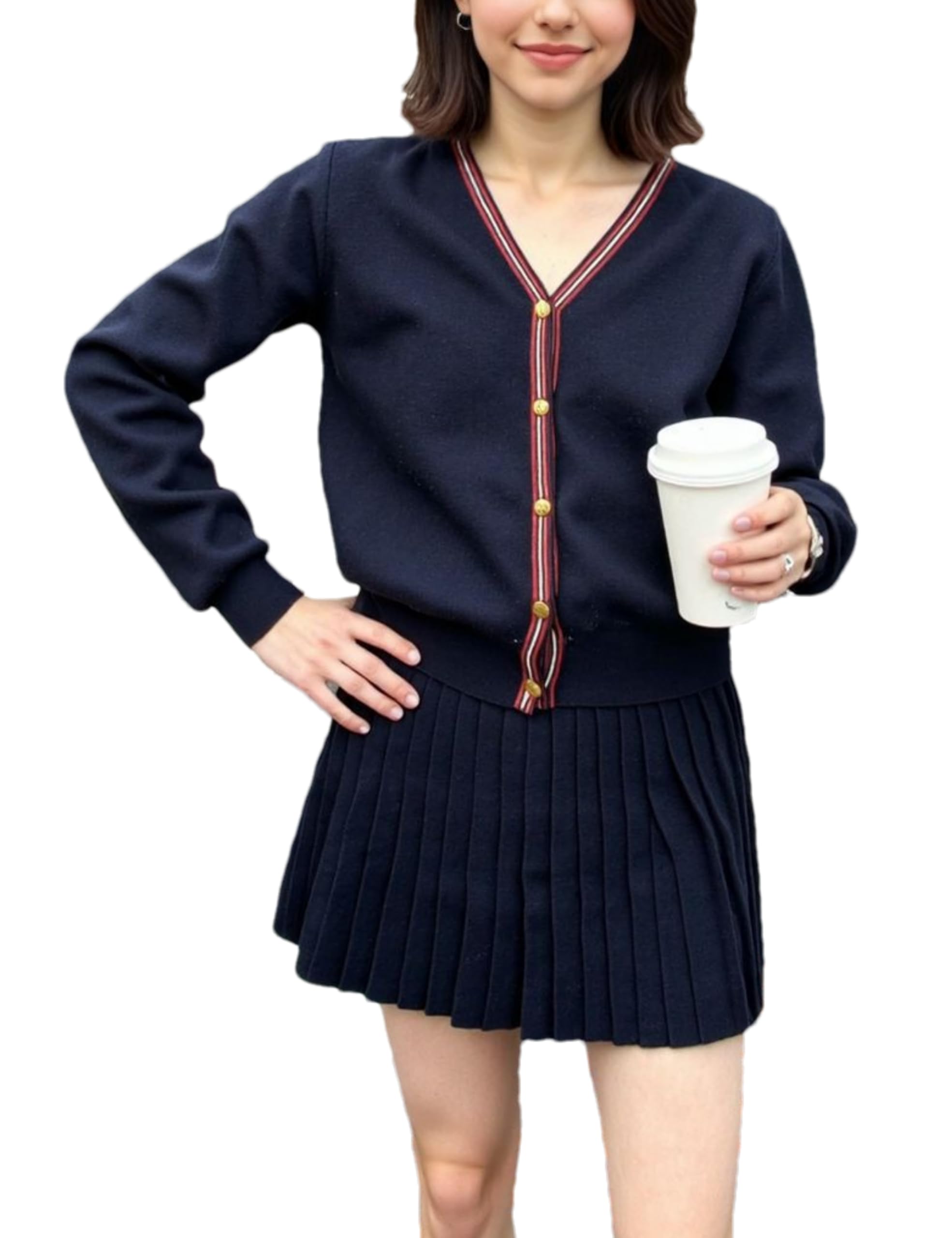 Zontroldy Womens 2 Piece Sweater Skirt Sets Button Down Cardigan Pleated Knit Mini Skirt Two Piece Fall Outfits