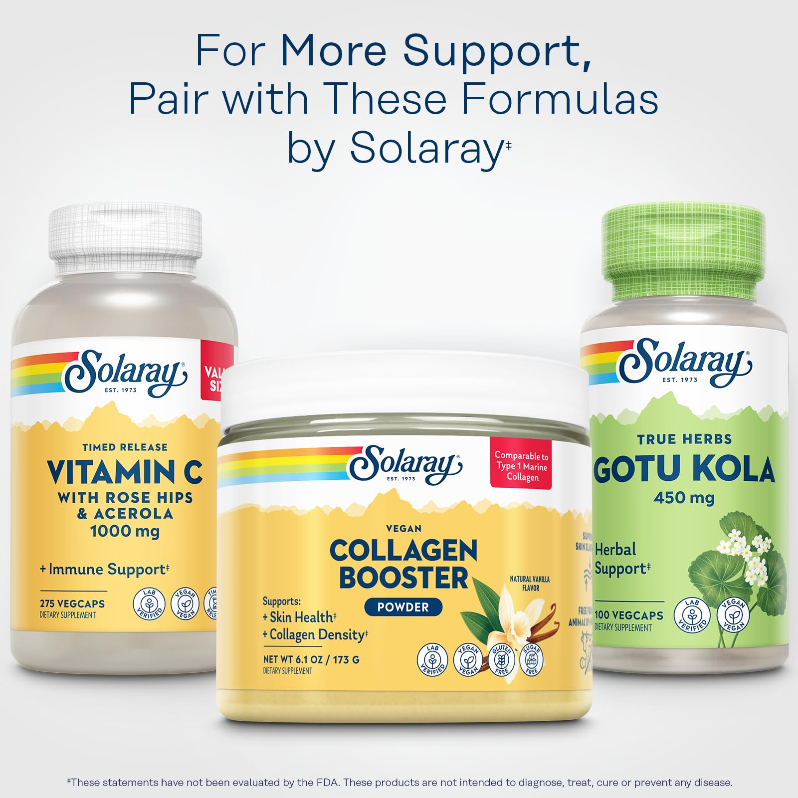SOLARAY Renforcement au collagène végétalien - Alternative au collagène marin de type 1 en poudre - Santé de la peau et support de densité de collagène - Sans gluten, sans sucre, vérifié en