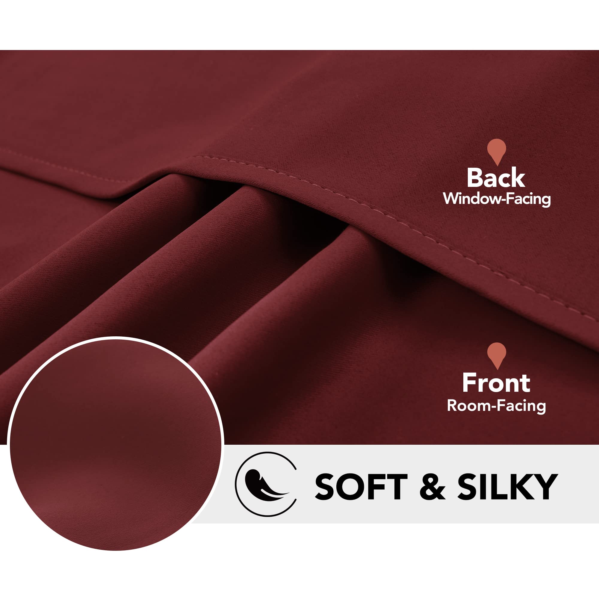 Deconovo Tende Oscuranti per Interni 2 Pezzi 138 CM Altezza, Termiche Isolanti, Anti-Rumore, con Anelli, Ideali per Camera da Letto e Soggiorno, 117x138 CM, Rosso Scuro