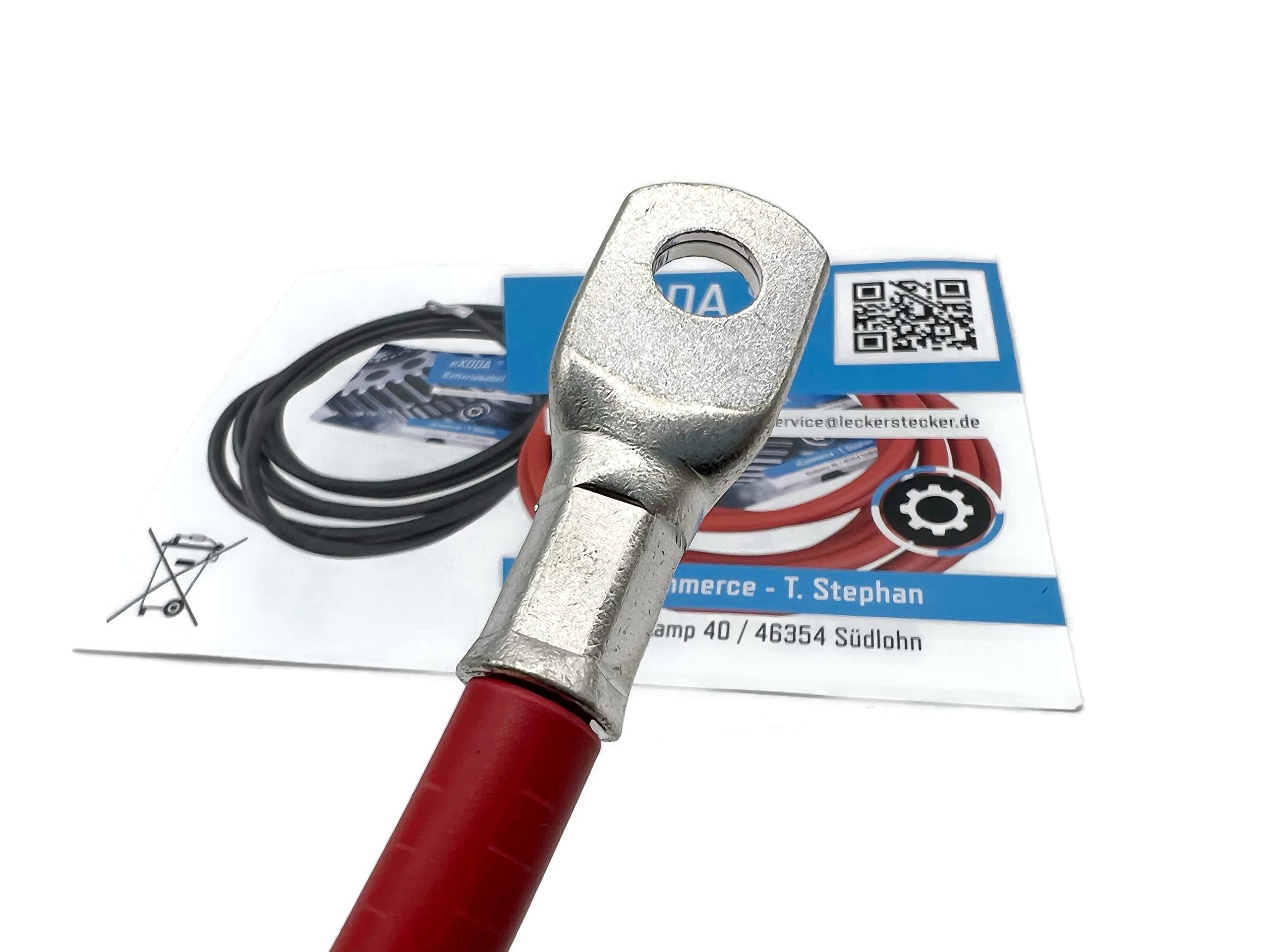 eXODA cavo batteria rosso 35 mm² 25cm capocorda M8 morsetto flessibile trasmissione di corrente in rame resistente fino a 70° per applicazioni elettriche.