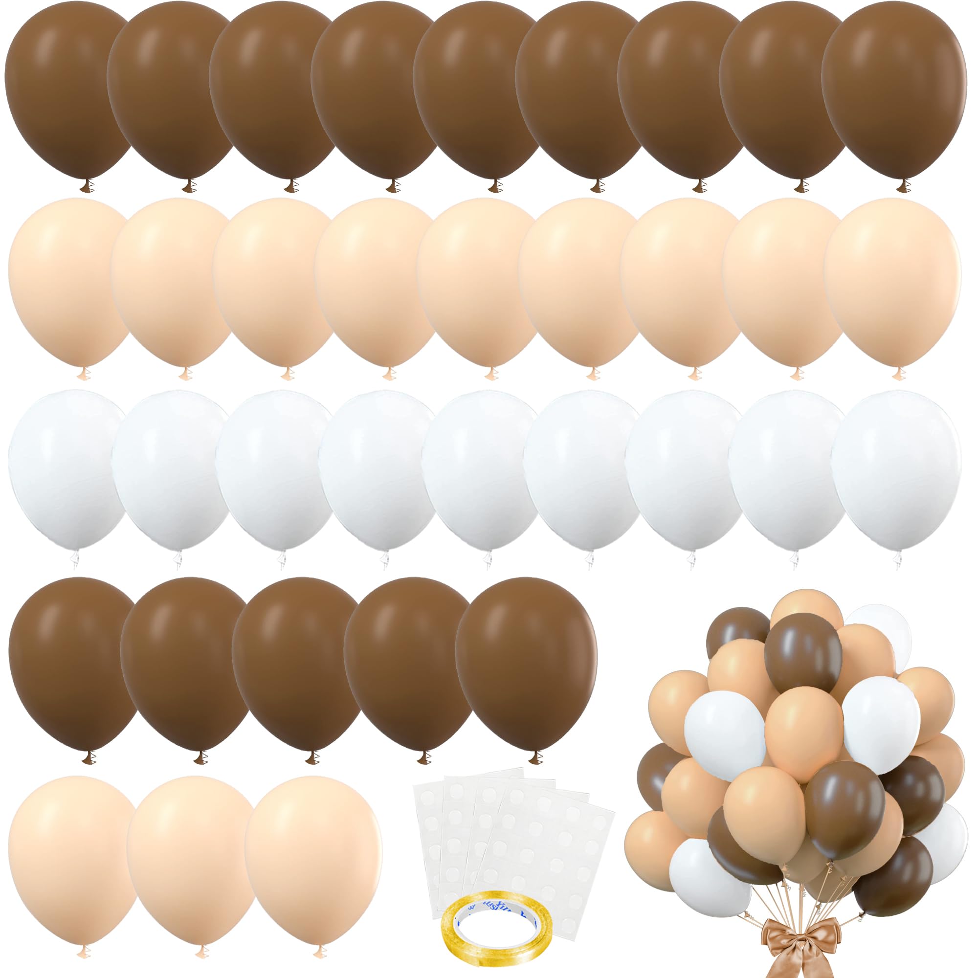 82 PCS Party Balloons Kit Latex 10 inch Brown Khaki Cream Balloons with Brown Ribbon Bow for Weeding Party Valentine's Day Decorations Baby Shower