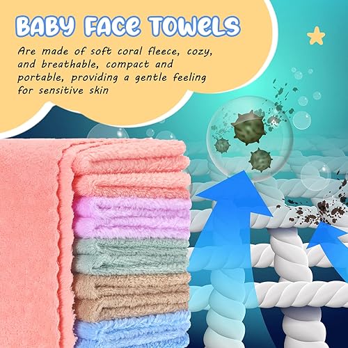 Miniatura 5 de Paquete de 100 paños para bebé, 10 x 10 pulgadas, microfibra de forro polar coral, absorbentes y suaves, paños de lavado para recién nacidos, bebés