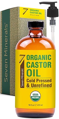 Miniatura 6 de Botella de vidrio de 16 onzas líquidas, aceite de ricino orgánico prensado en frío sin refinar, 100% puro, certificado por USDA, orgánico sin hexano