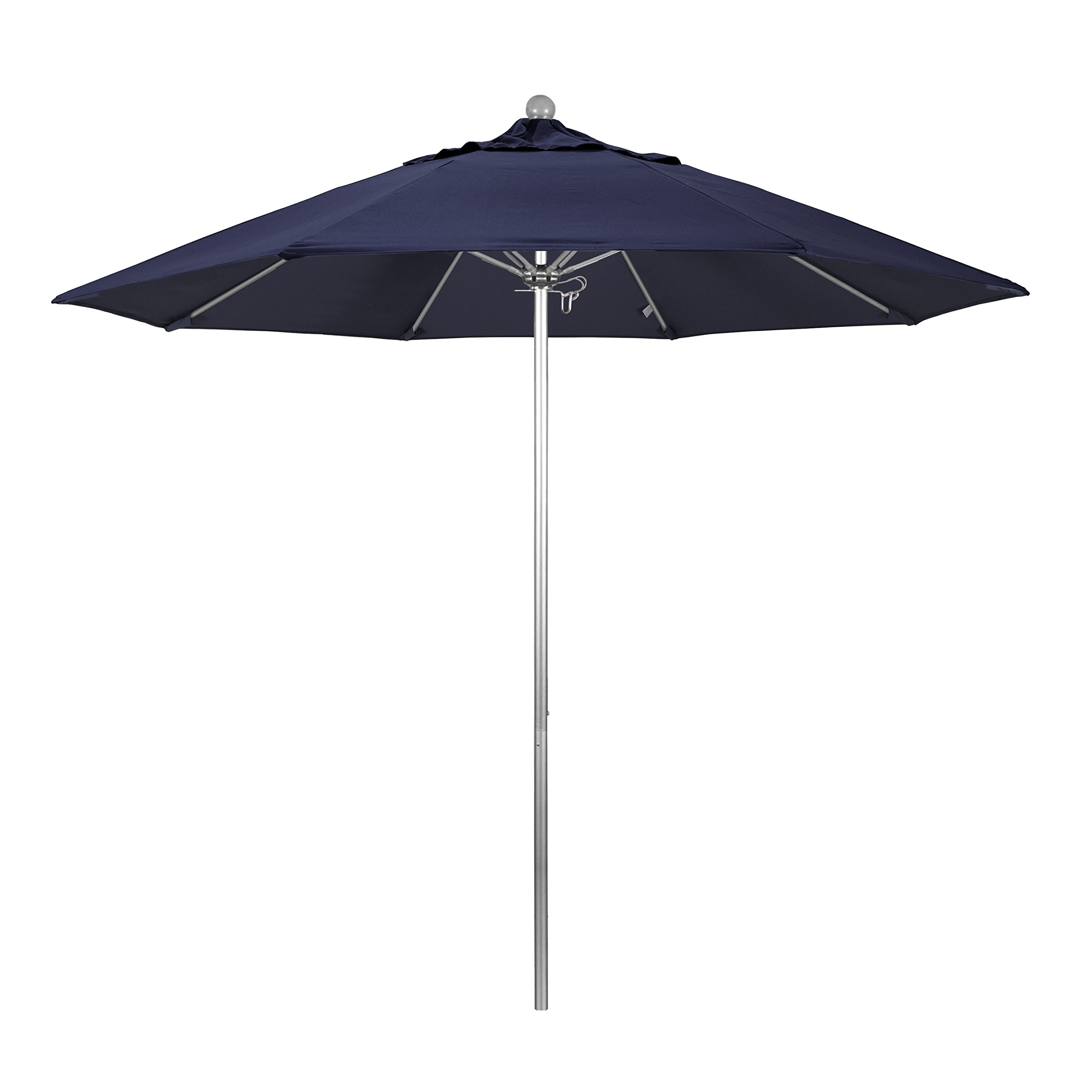 California Umbrella 9' Round Aluminum/Fiberglass Umbrella, Push Open, Silver Pole, Sunbrella Navy Fabric : Patio, Lawn & Garden