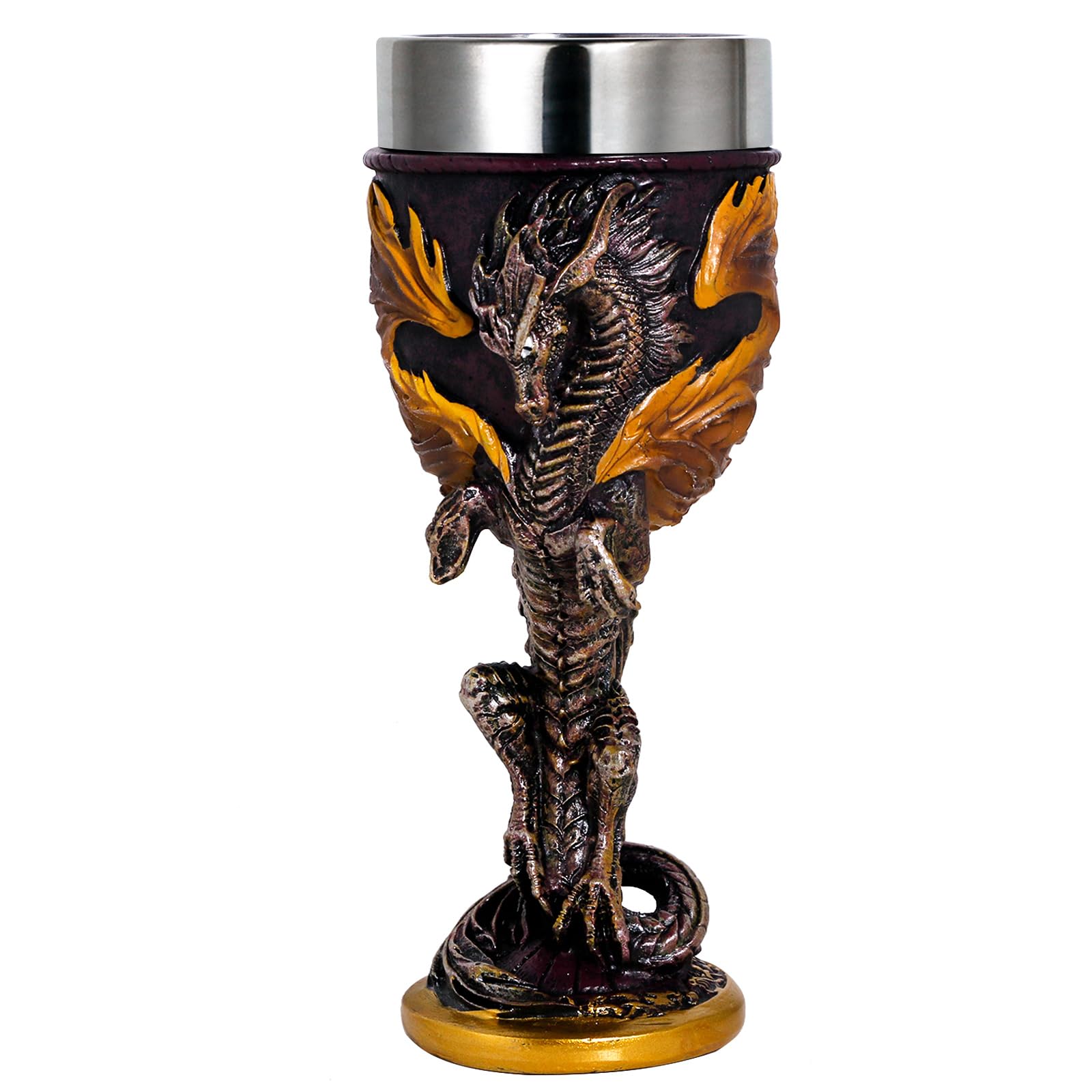 alikiki Medieval Flame Dragon Chalice Goblet - Fantasy Dungeons and Dragons Gifts Wine Goblet- 7oz Stainless Steel Cup Drinking Vessel - Ideal Novelty Gothic Father Day Gift Party Idea